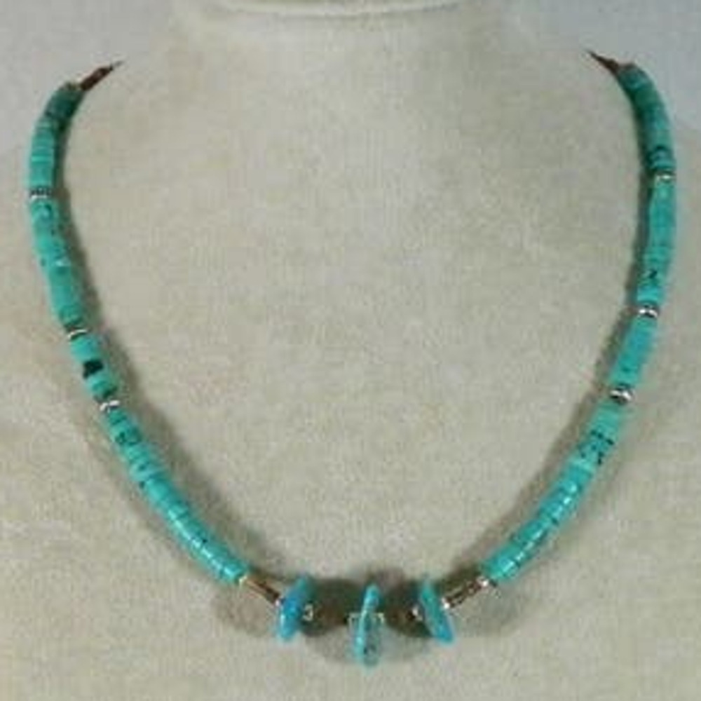 Artisan  Turquoise and Sterling Silver Beads Upcycled Necklace Handmade